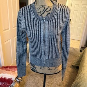 H&M Gray Ribbed Zip-Up Cardigan Sweater